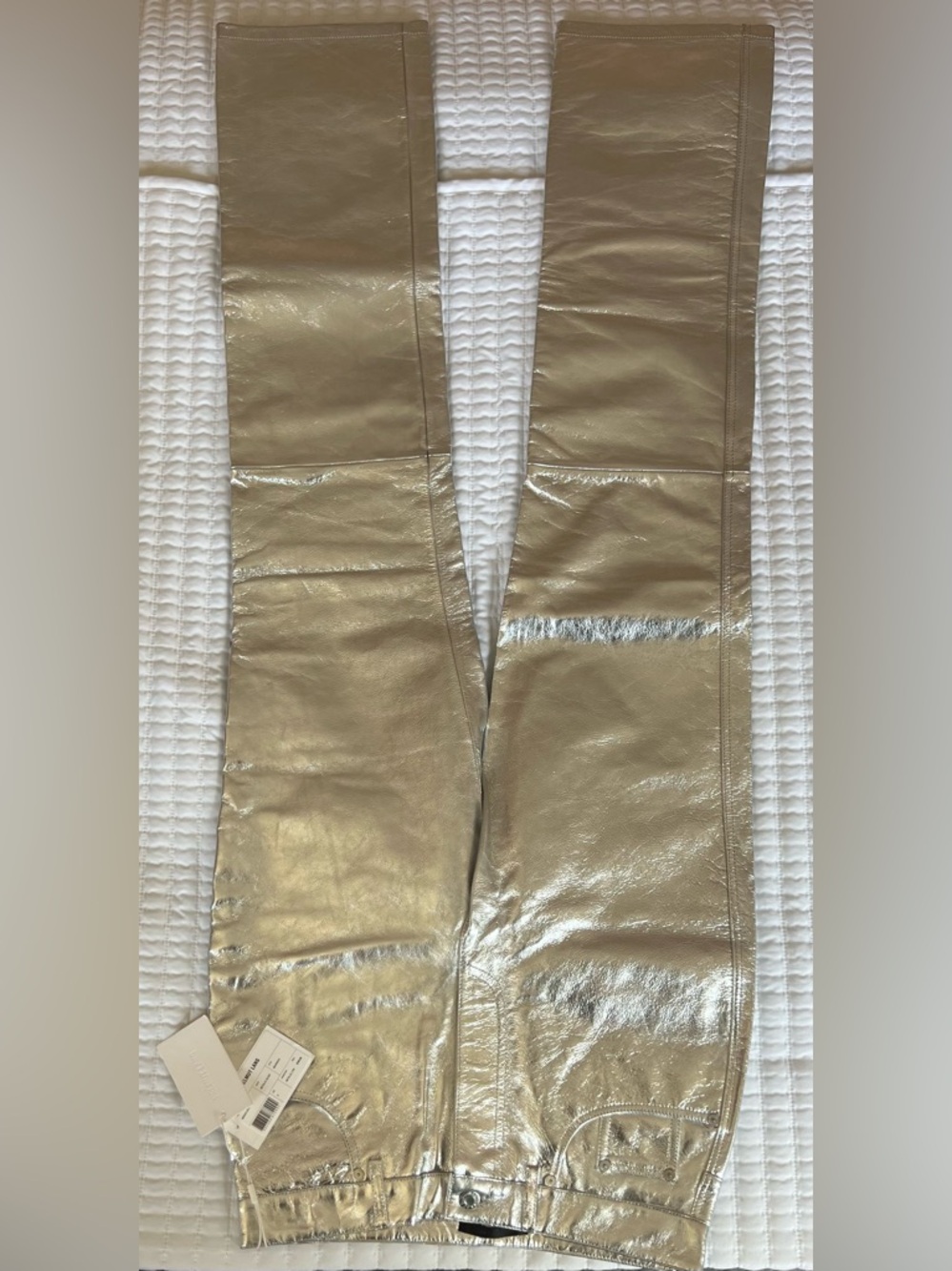 SOLD - Helmut Lang Silver Mirror Metallic Leather Straight-Leg Pants - Size 6